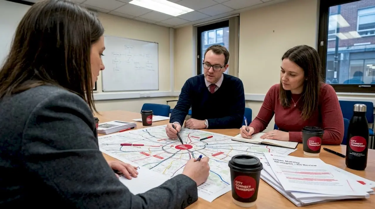Team studying city map for planning session