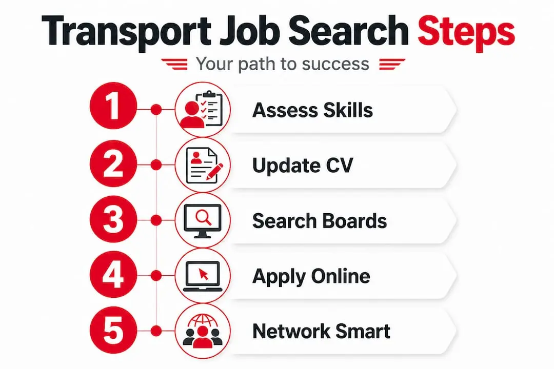 Infographic showing steps to find transport jobs