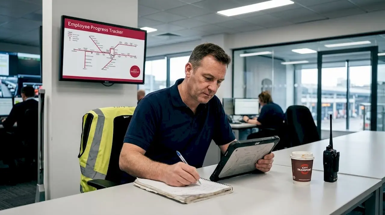 Transport manager reviewing professional development materials