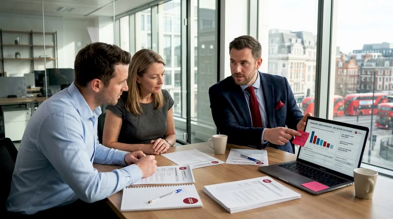 Team collaborating on transport recruitment strategy