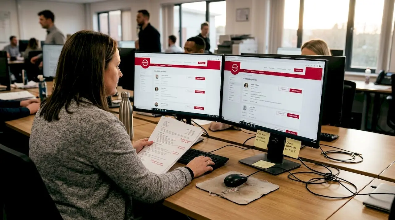 Recruiter reviewing applicants at workstation