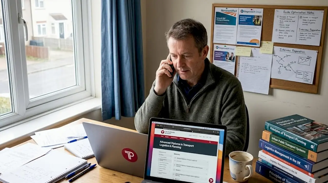 Transport planner learning qualifications at home