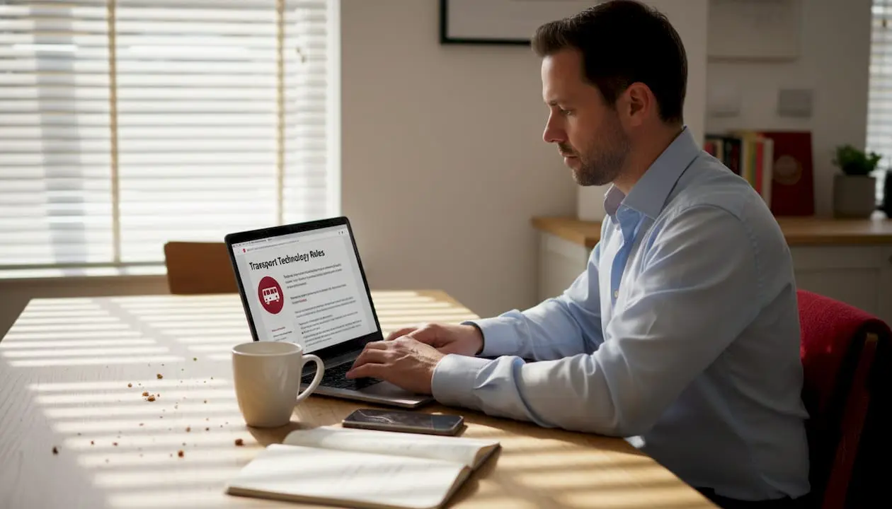 Man applying for transport technology job in kitchen