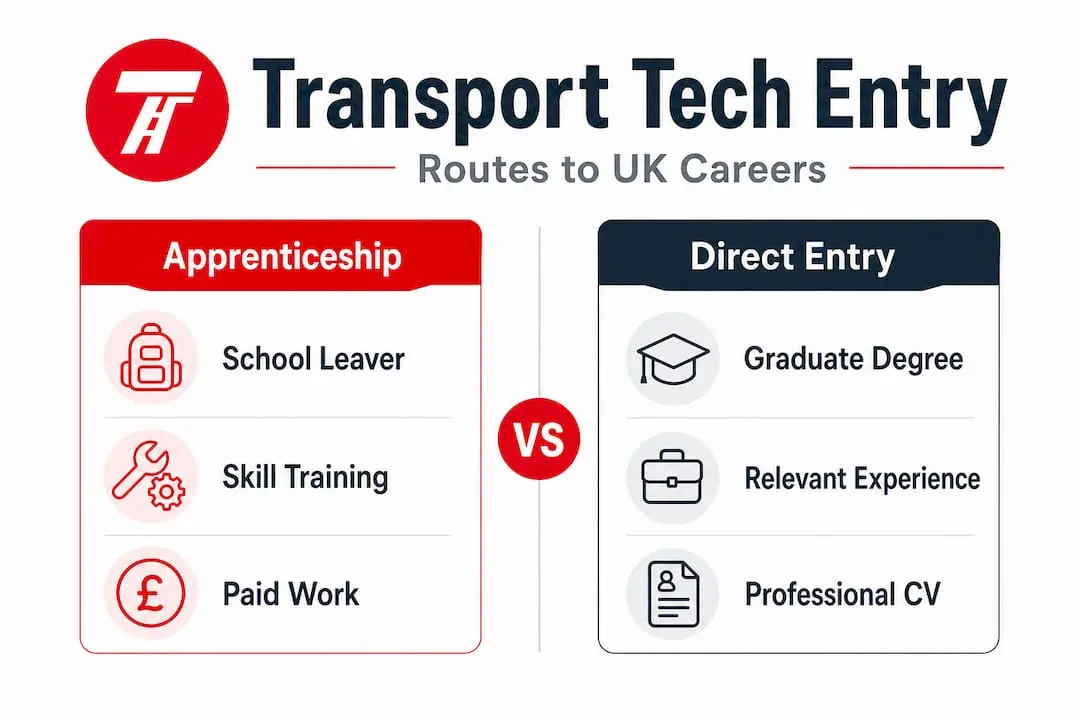 Infographic comparing entry routes in transport technology