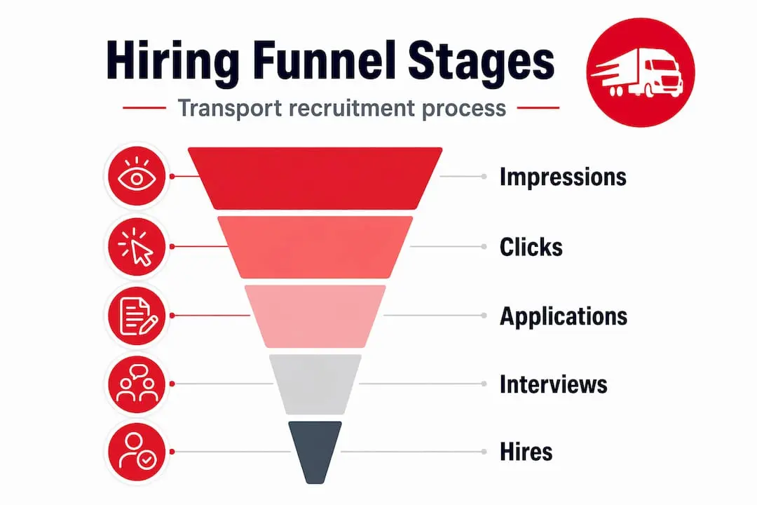 Infographic showing transport hiring funnel stages
