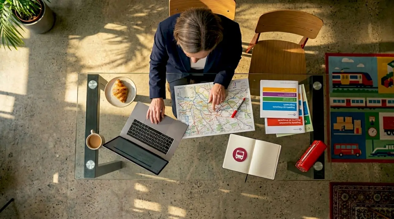 Woman planning bus franchising strategy