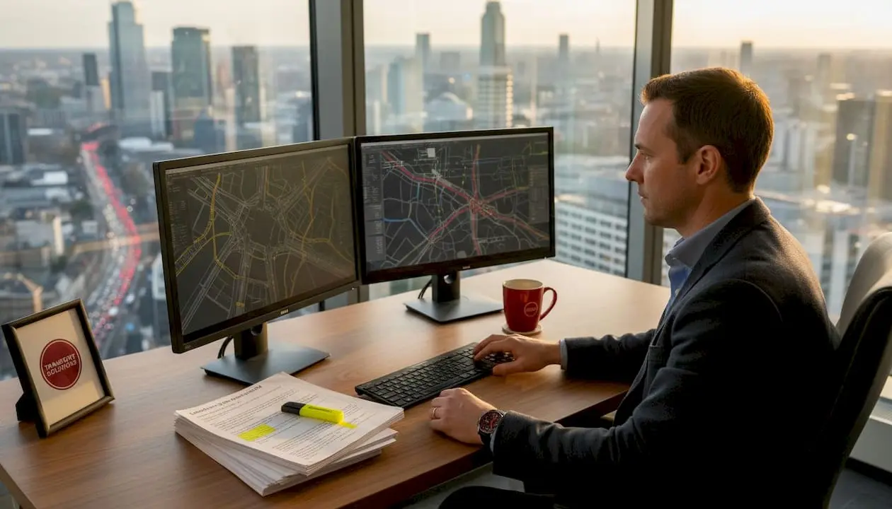 Traffic engineer reviewing plans at city office