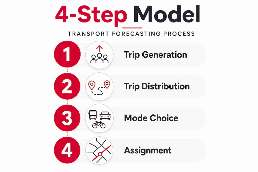 Infographic of four-step transport forecasting process