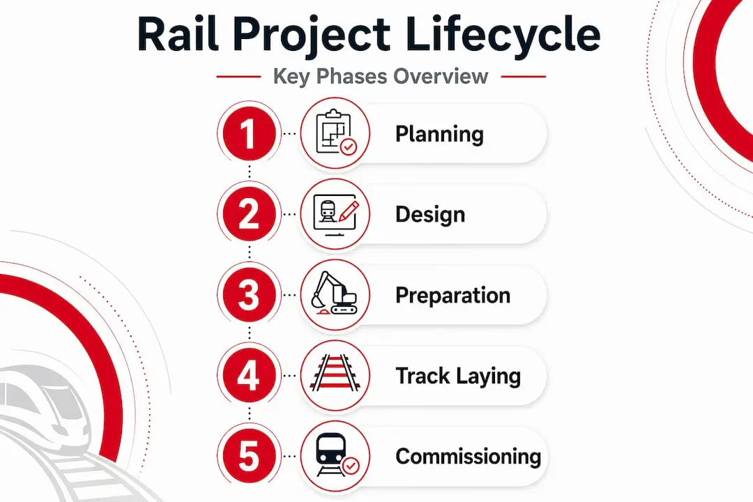 Infographic of rail project lifecycle phases