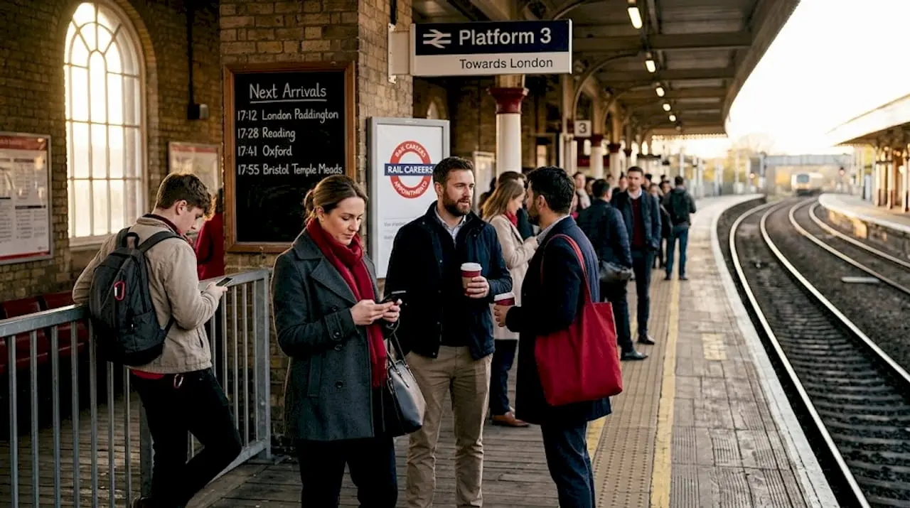 Passengers waiting on busy urban train platform