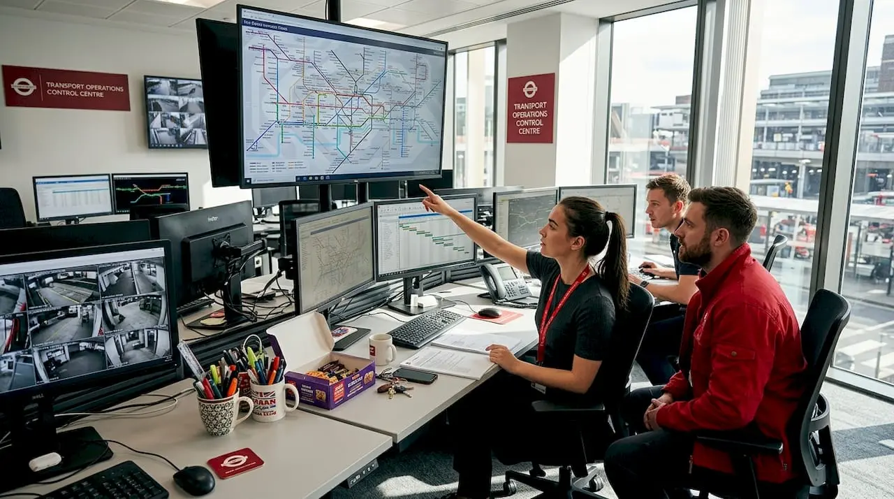 Staff monitoring transit operations in control room