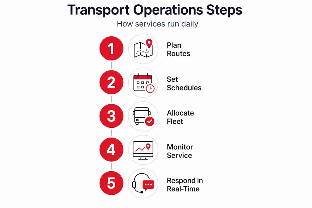 Infographic showing main steps in transport operations