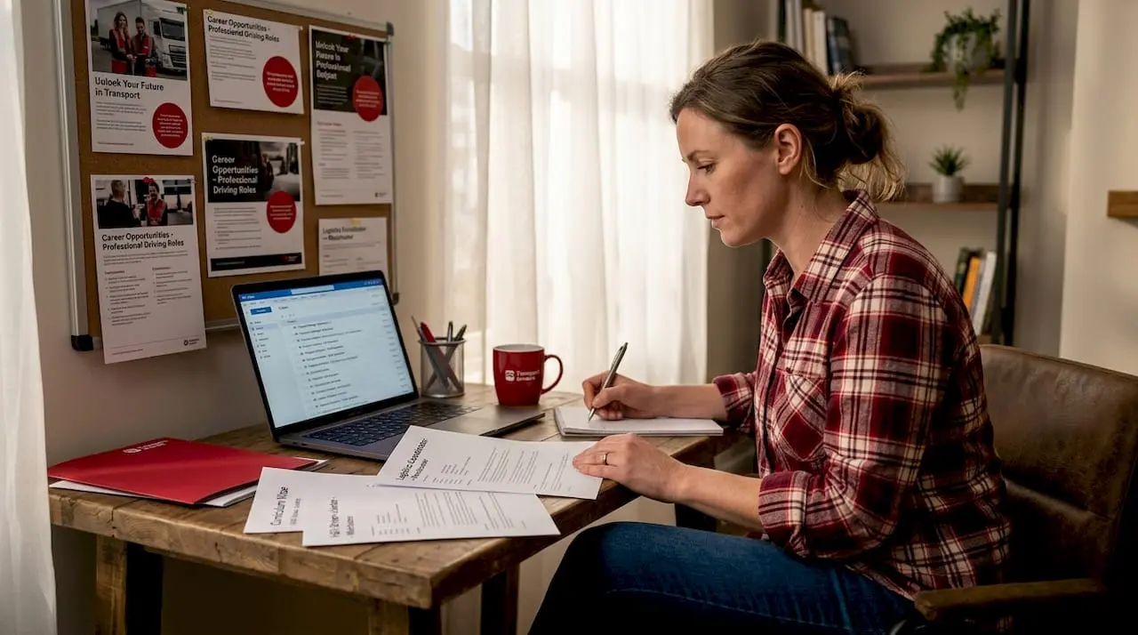 Transport recruiter reviewing resumes at desk