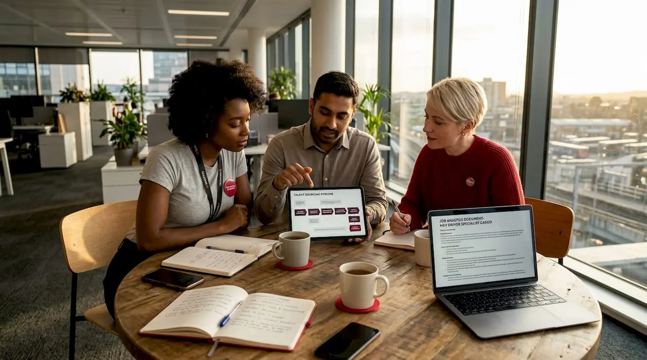 Recruiters collaborating on talent sourcing pipeline