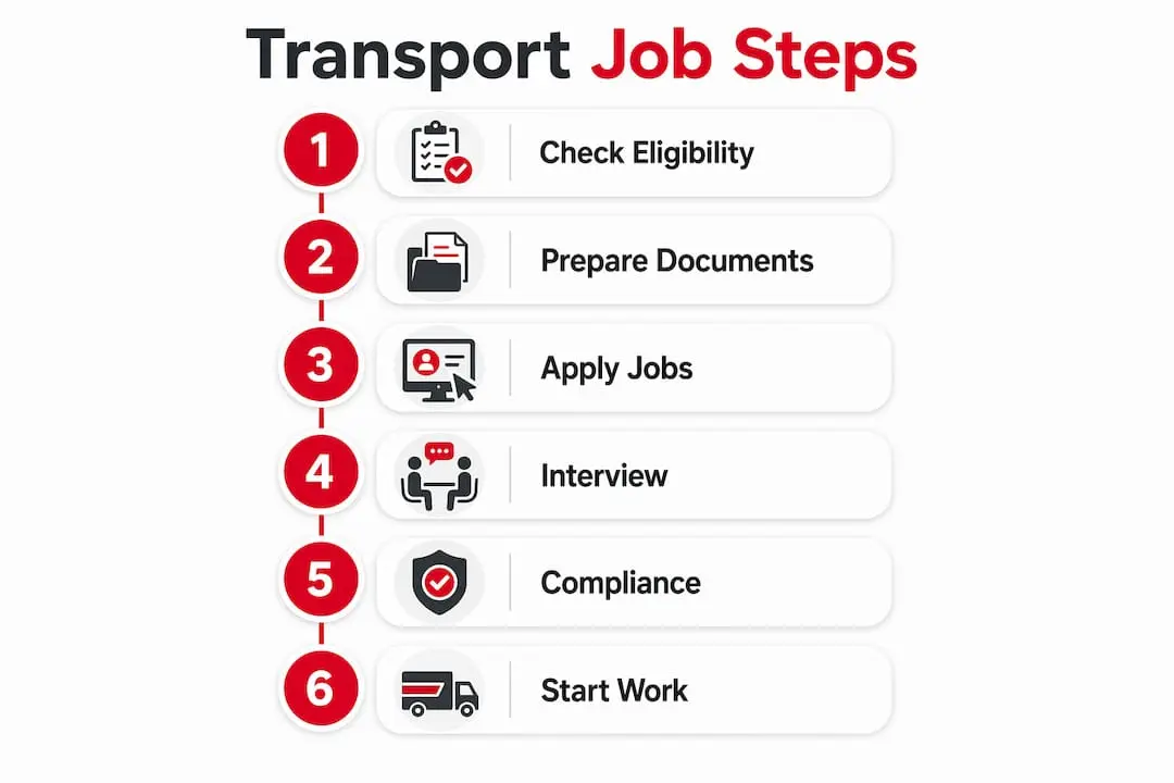 Infographic showing transport job application steps