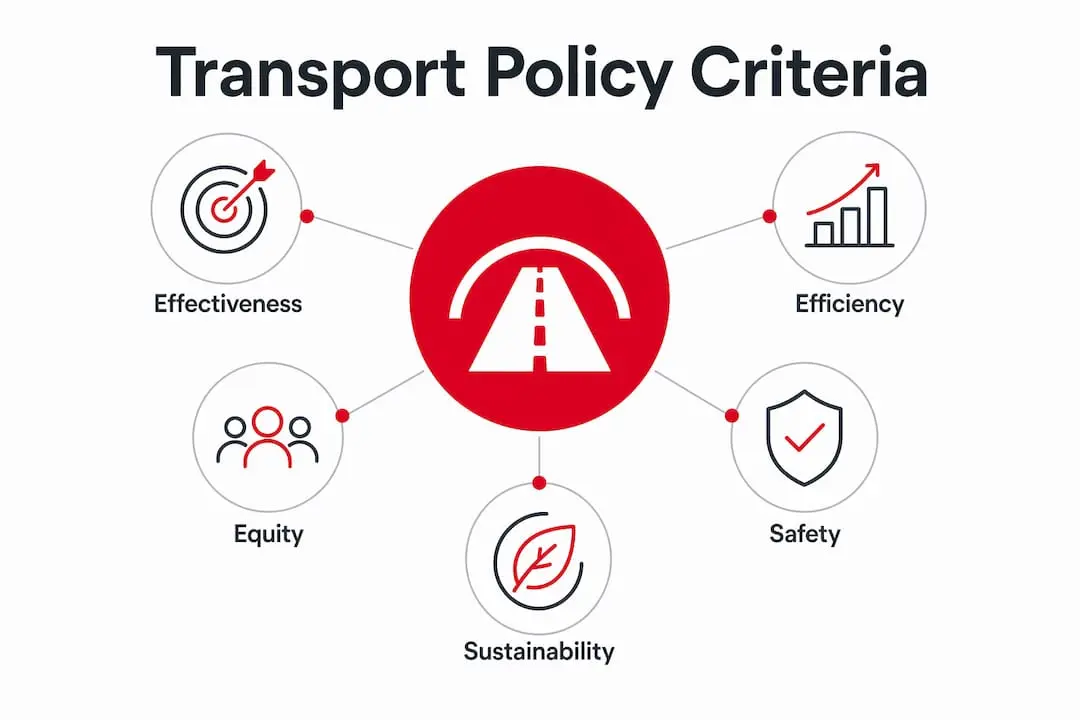 Infographic showing hierarchy of transport policy criteria