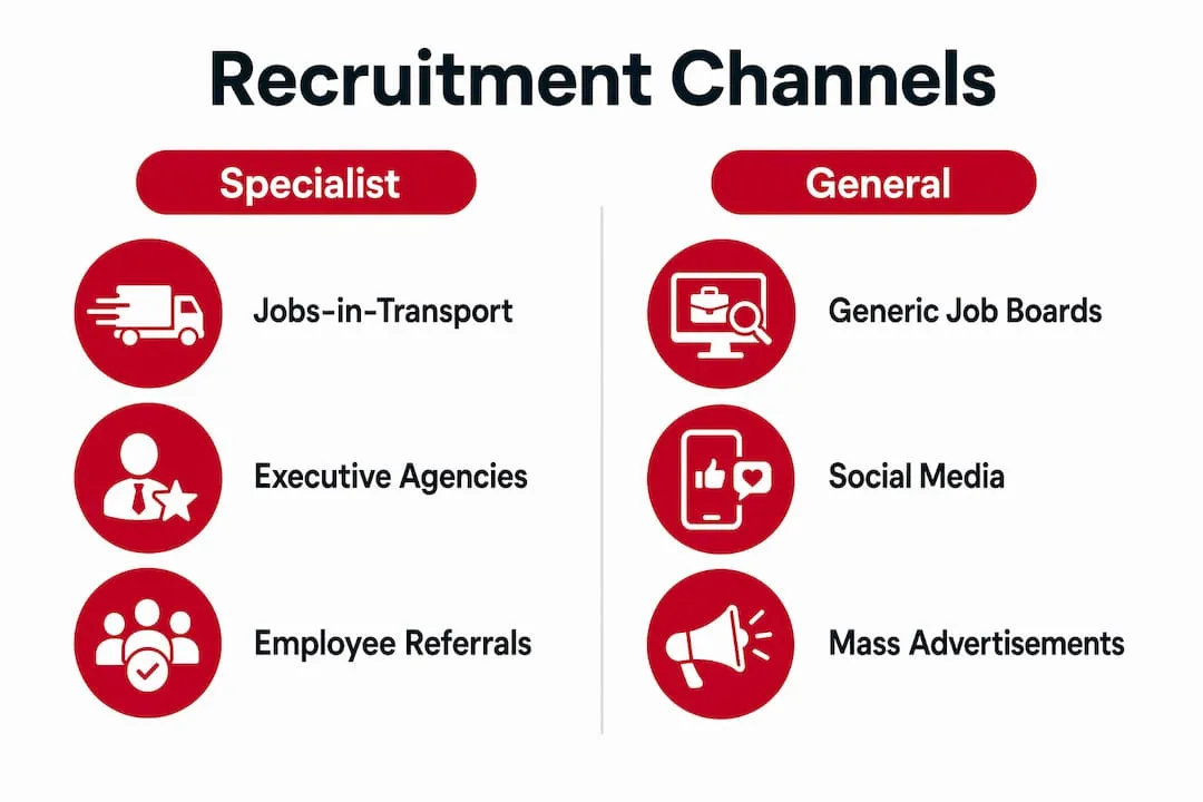 Infographic comparing specialist vs general recruitment channels