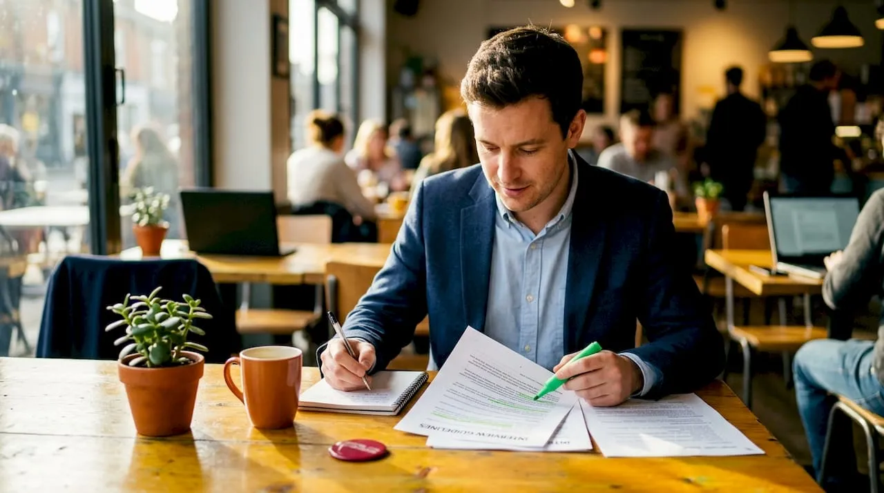 Transport professional preparing interview notes
