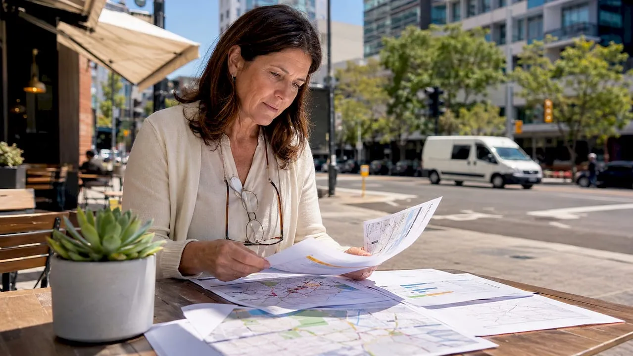 Transportation planner reviewing TDM documents