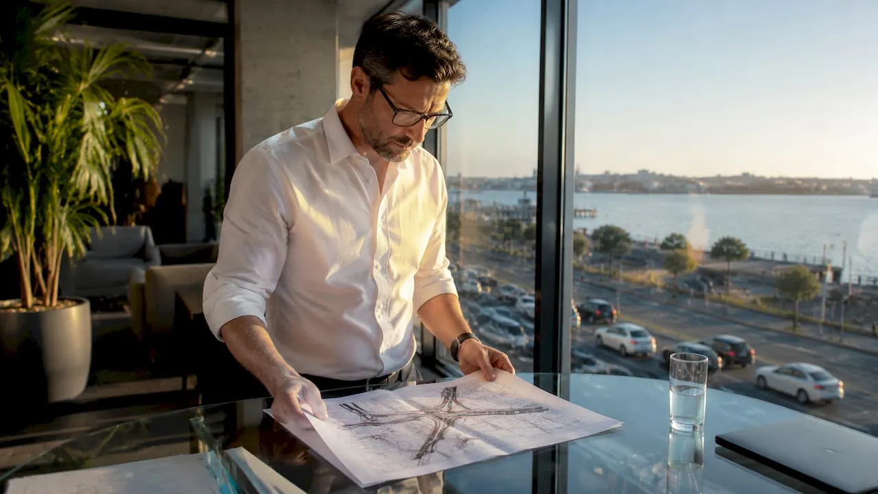 Transport engineer analyzing traffic flow data