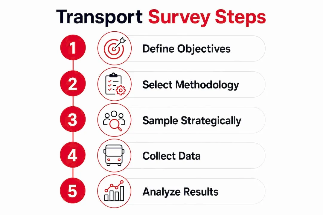 Infographic illustrating key steps in planning transport surveys