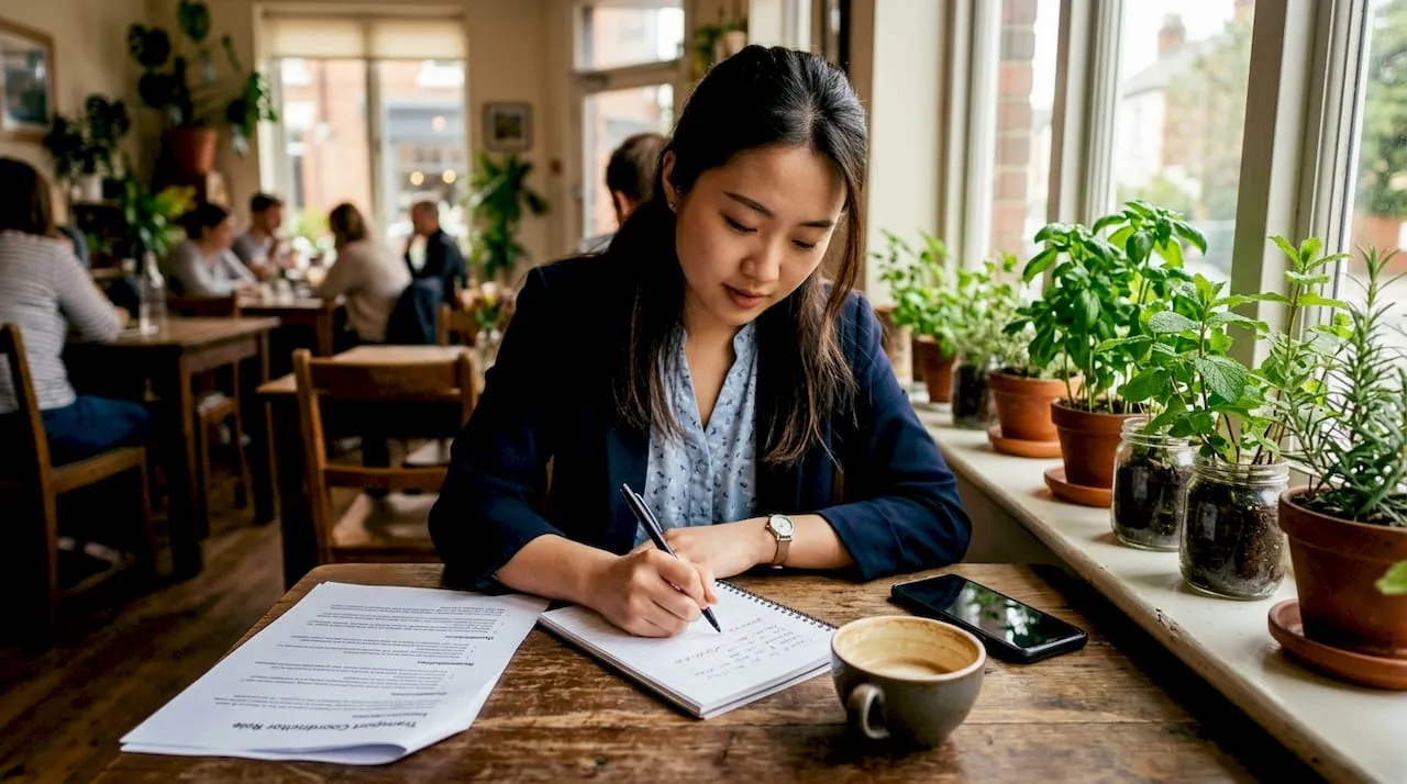 Woman preparing notes for transport interview