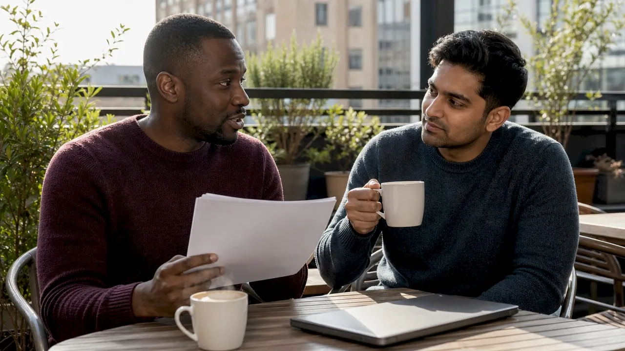 Two men discussing transport interview tips