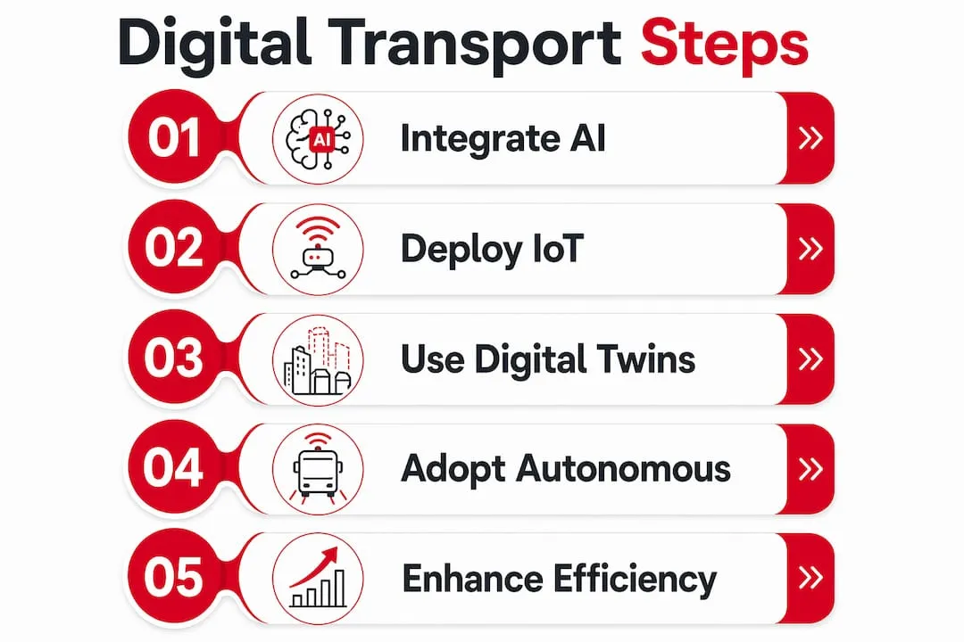 Infographic outlining digital transport transformation steps