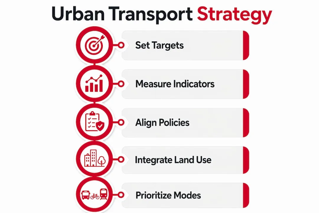 Infographic listing key urban transport strategy steps