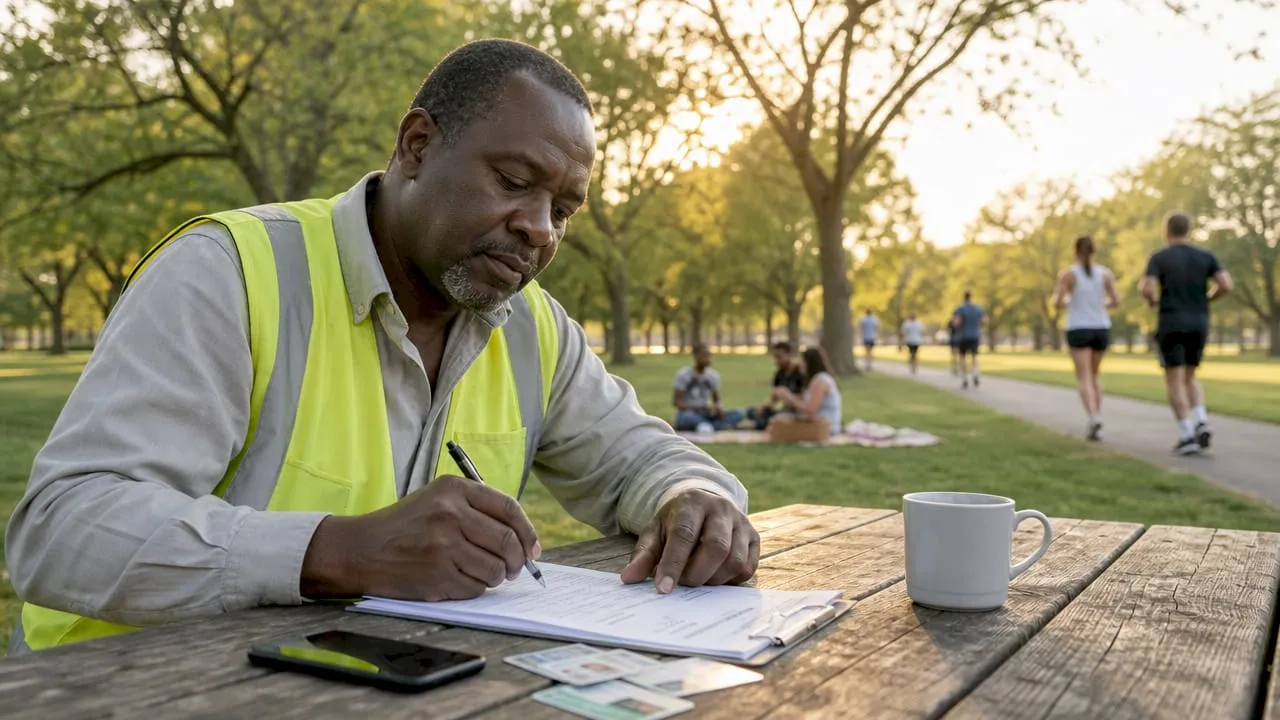 Man filling transport job application at home