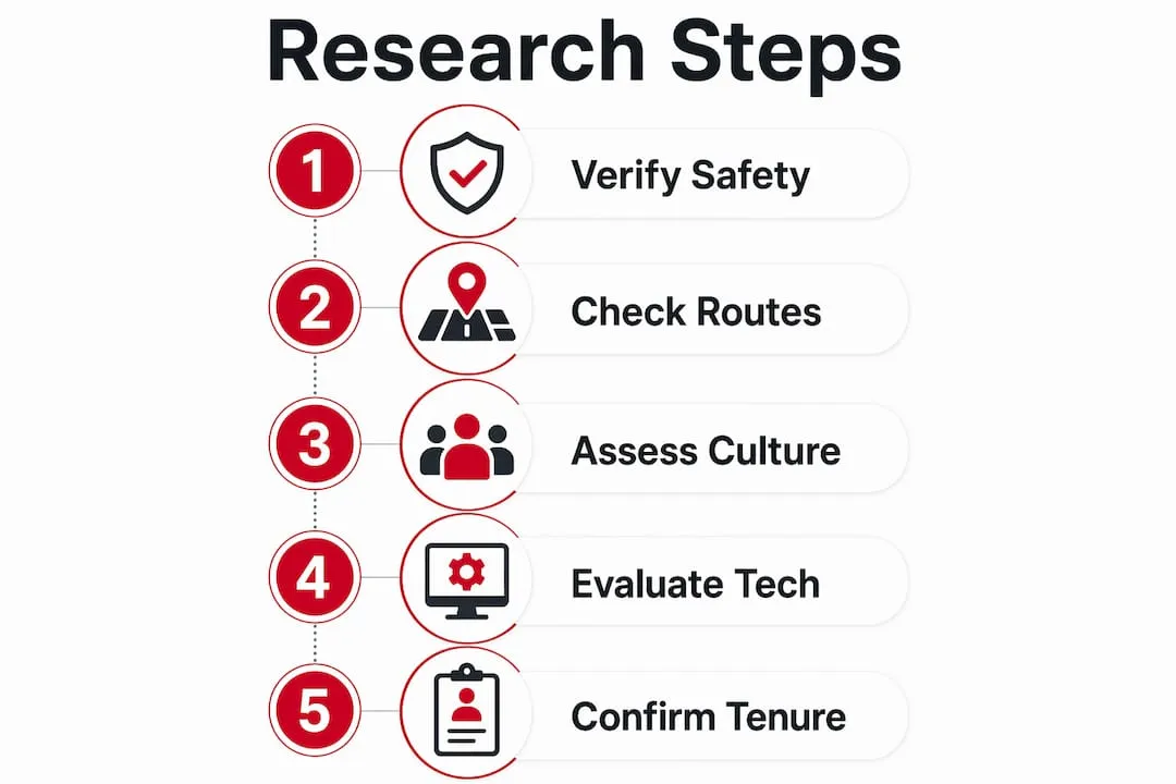 Infographic showing transport employer research steps