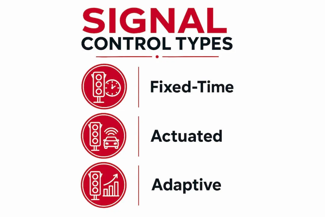 Infographic showing types of traffic signal control systems