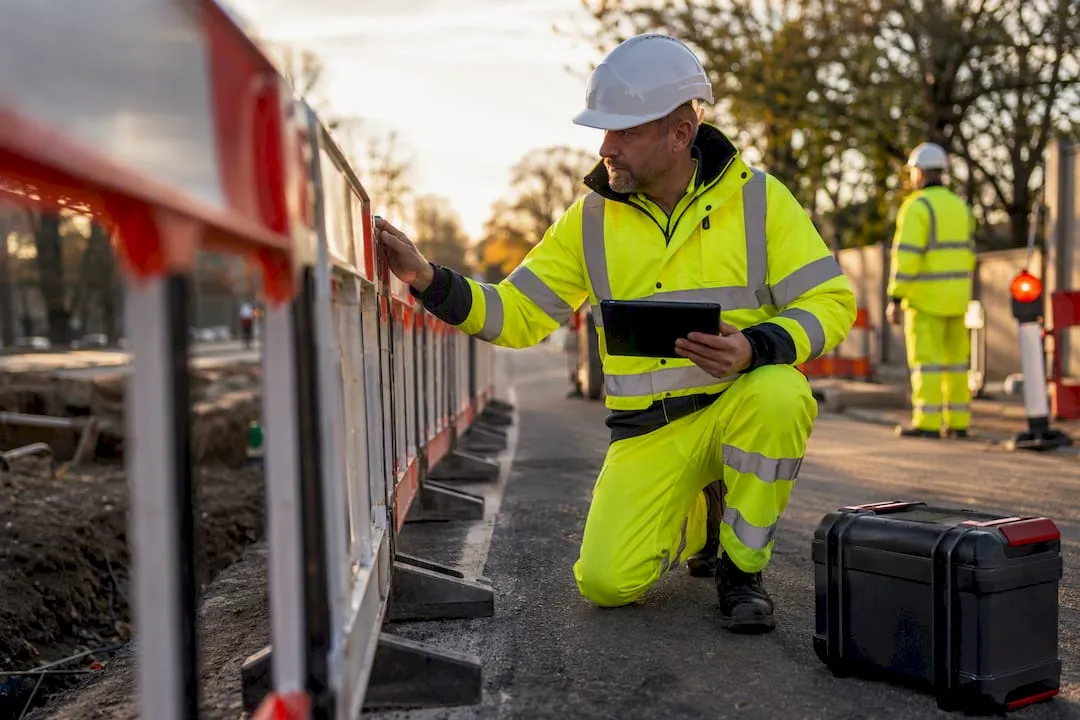 Supervisor inspecting an active UK street works site