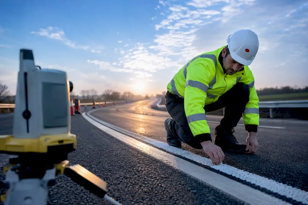 Highways engineer surveying a UK road