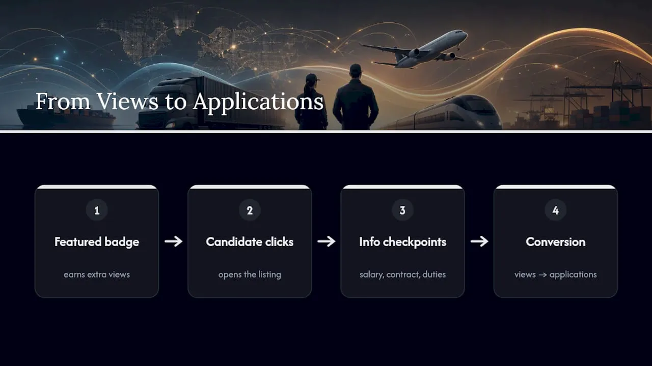 Featured listing journey from views to applications