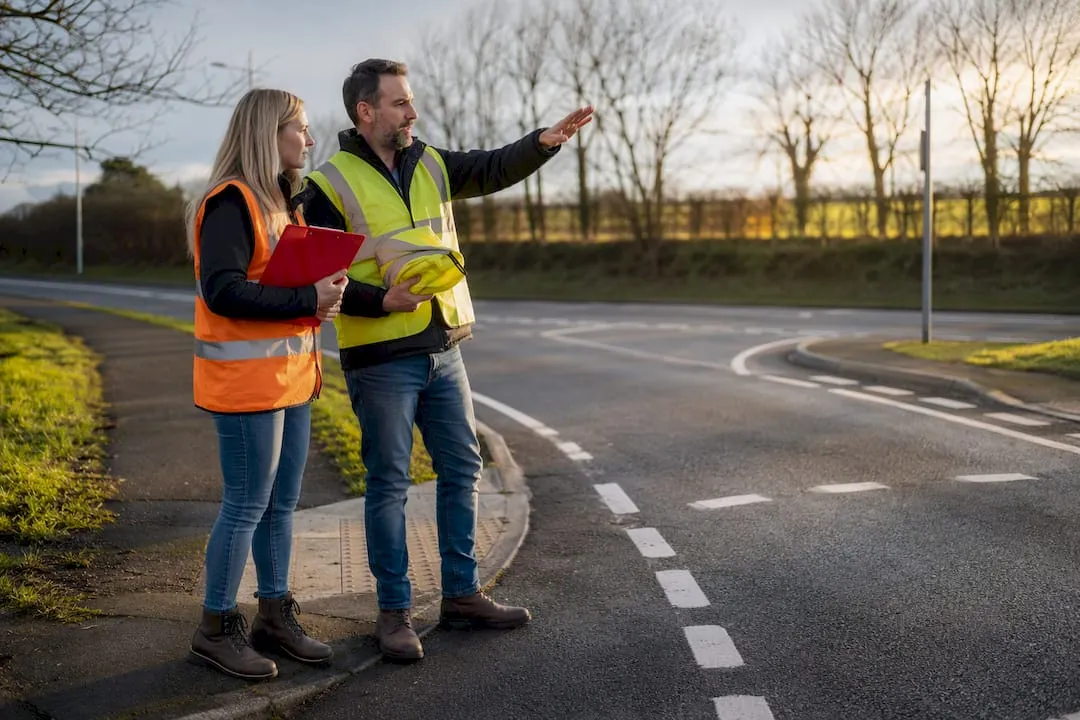 Auditor and trainee assessing a UK junction