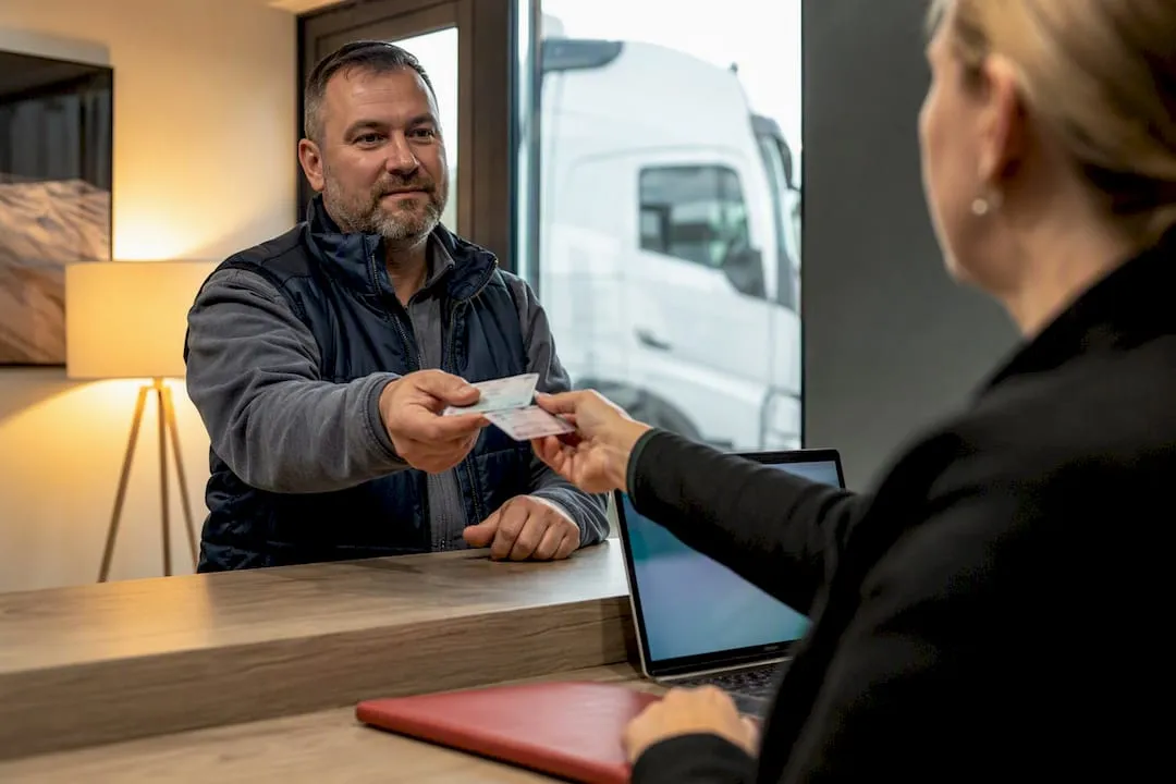 Driver submitting compliance cards at depot