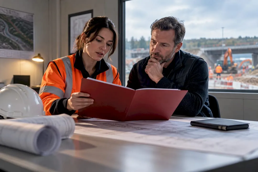 Transport engineer reviewing registration credentials