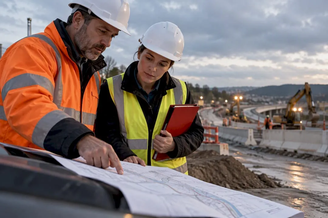 Transport professionals reviewing infrastructure plans