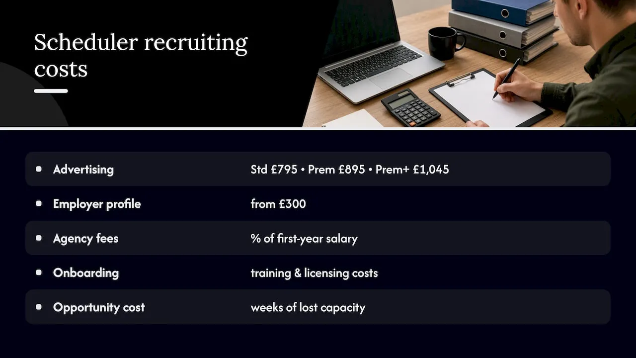 Transport scheduler recruitment cost breakdown