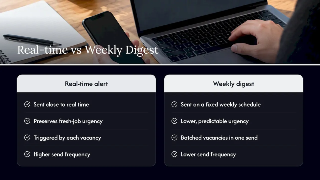 Comparison of real-time alerts and weekly digests