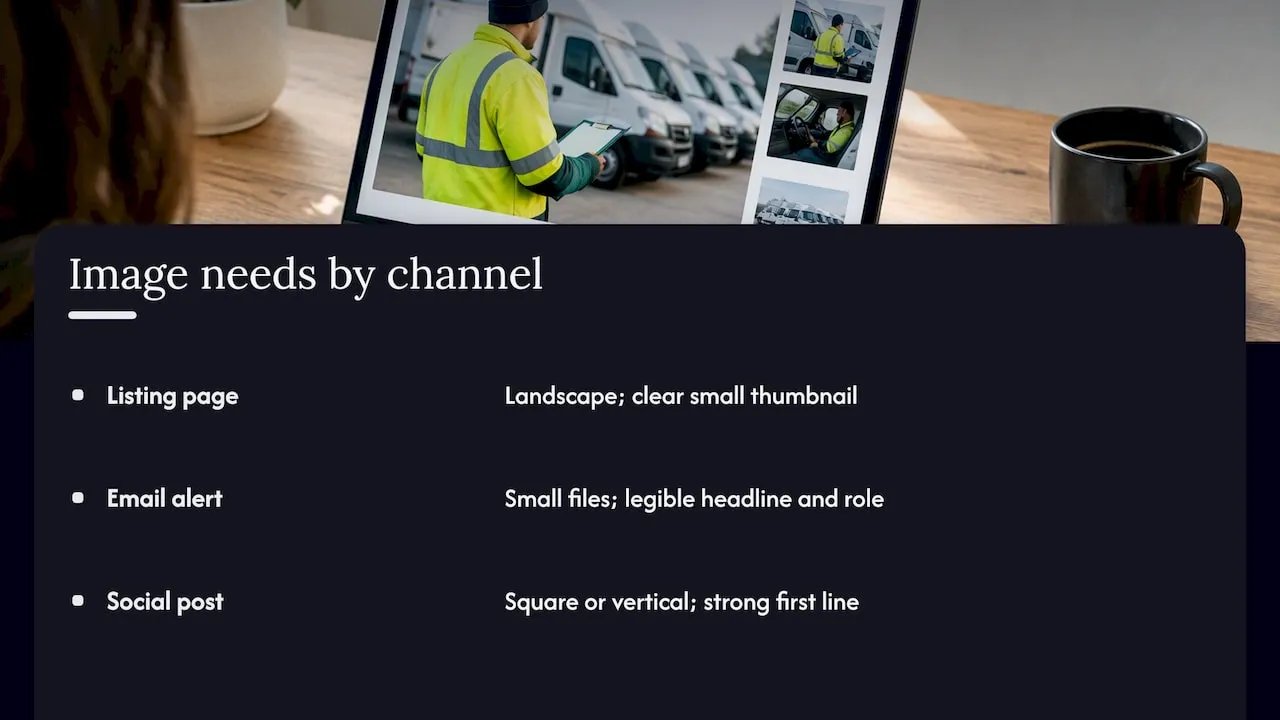 Optimising job ad images for different channels — overview diagram